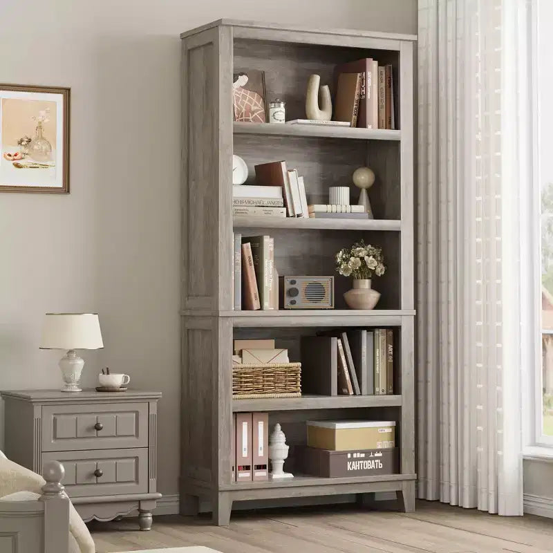 GustoWave 71 Tall Bookcase w/Adjustable Shelves 31.5in Width Wooden Bookshelf 5 Tier Farmhouse Bookshelves Vintage Bookcase