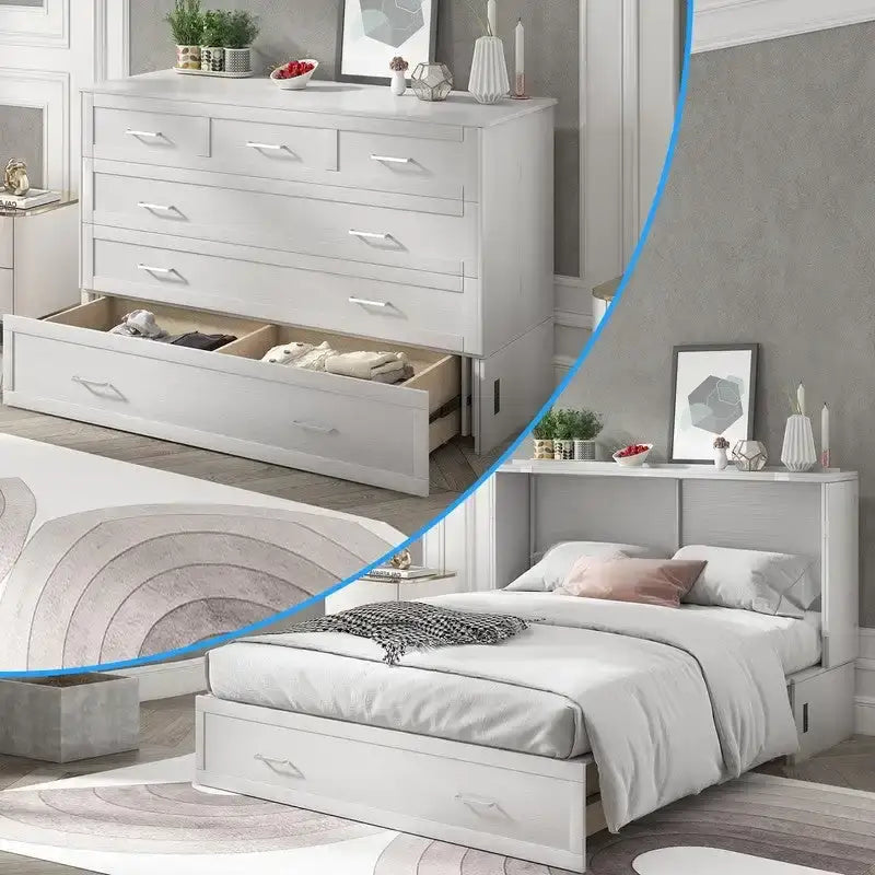 Mixoy Murphy Bed Cabinet Bed Chest with Mattress & Drawer