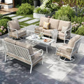 Captiva Designs Ensemble de conversation d'extérieur 5 pièces extra large en métal et rotin avec fauteuils pivotants à dossier en treillis et causeuse