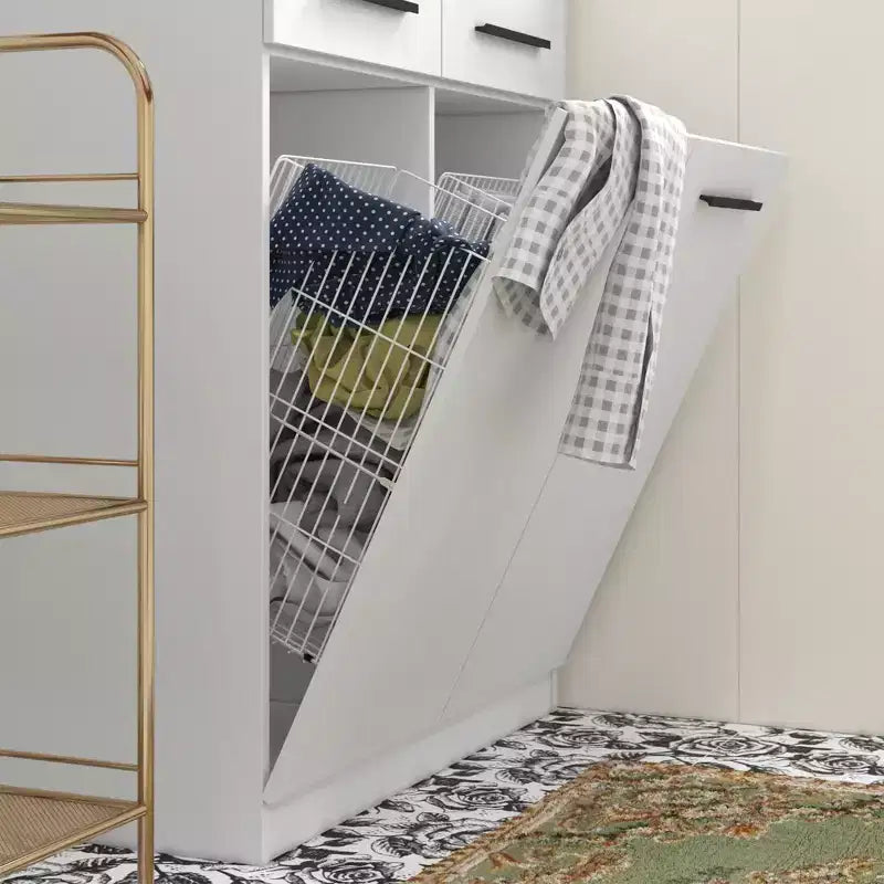 Famapy Modern White Bathroom Storage Unit with Lower - level Laundry Hamper