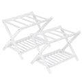 2-Pack Folding Bamboo Luggage Rack with 2-Tier Shelf  Premium White Suitcase Stand Holds 150 lb for Bedrooms & Hotels