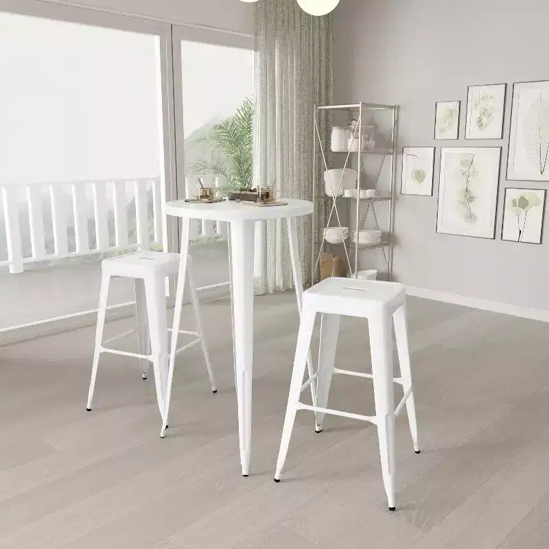 Merrick Lane Patio Set with Table and Backless Stools - Powder Coated Metal Frames for Indoor and Outdoor Use
