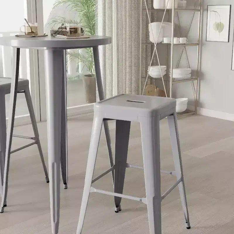 Merrick Lane Patio Set with Table and Backless Stools - Powder Coated Metal Frames for Indoor and Outdoor Use