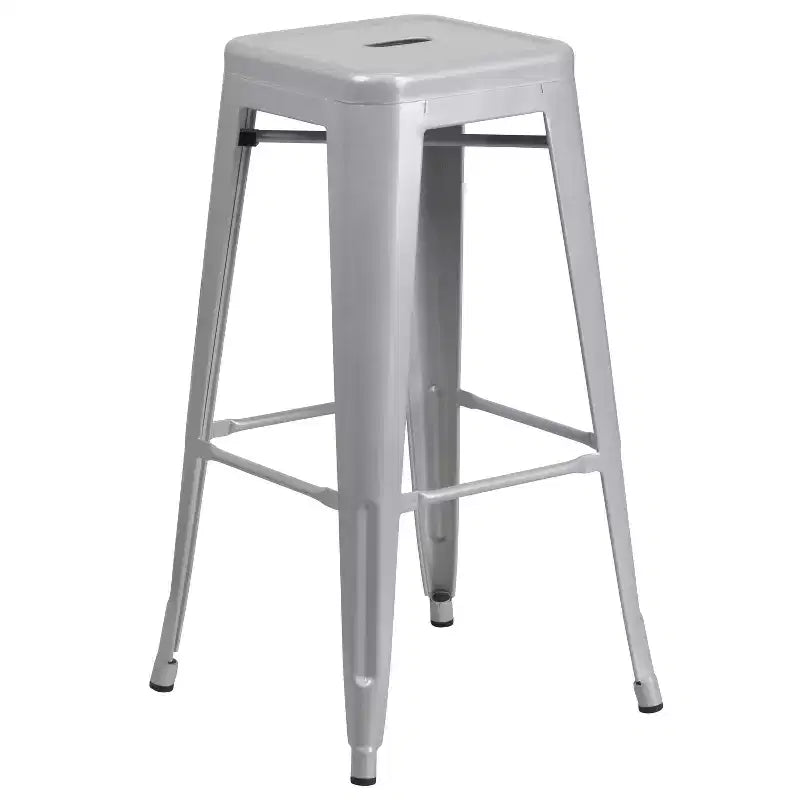 Merrick Lane Patio Set with Table and Backless Stools - Powder Coated Metal Frames for Indoor and Outdoor Use