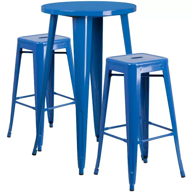 Merrick Lane Patio Set with Table and Backless Stools - Powder Coated Metal Frames for Indoor and Outdoor Use