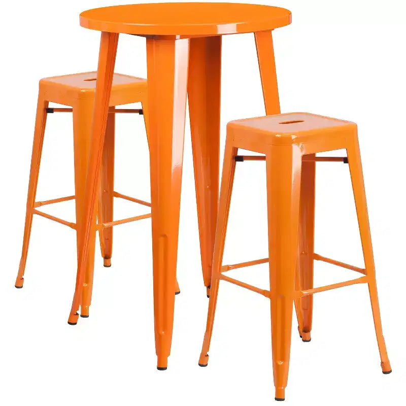 Merrick Lane Patio Set with Table and Backless Stools - Powder Coated Metal Frames for Indoor and Outdoor Use