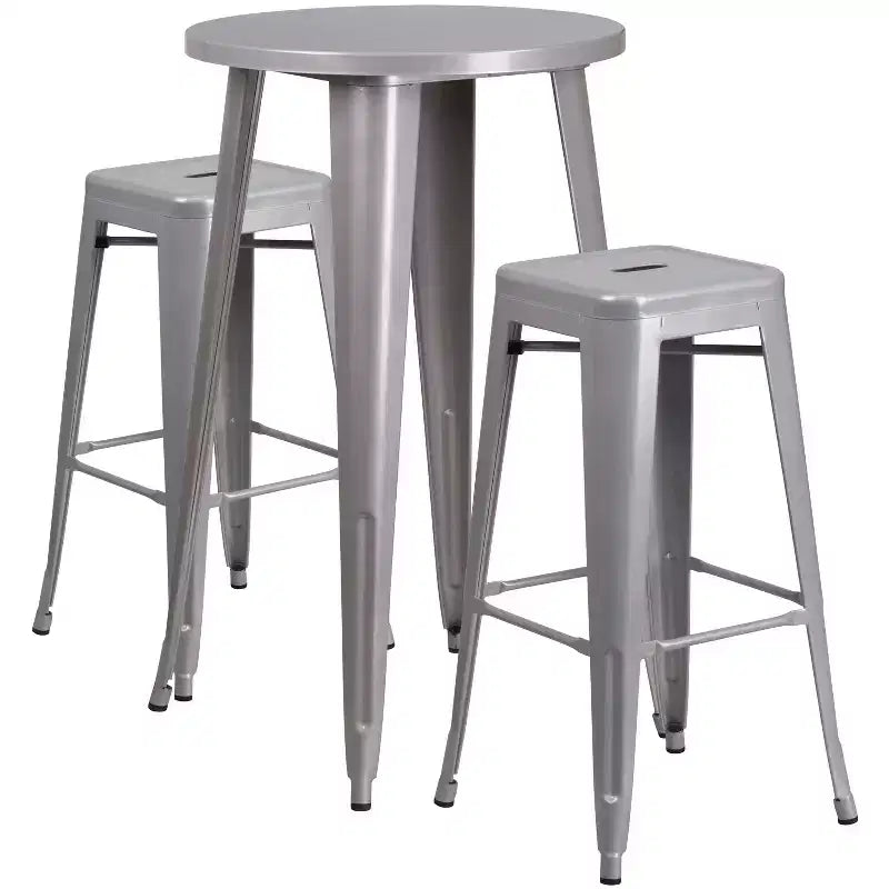 Merrick Lane Patio Set with Table and Backless Stools - Powder Coated Metal Frames for Indoor and Outdoor Use
