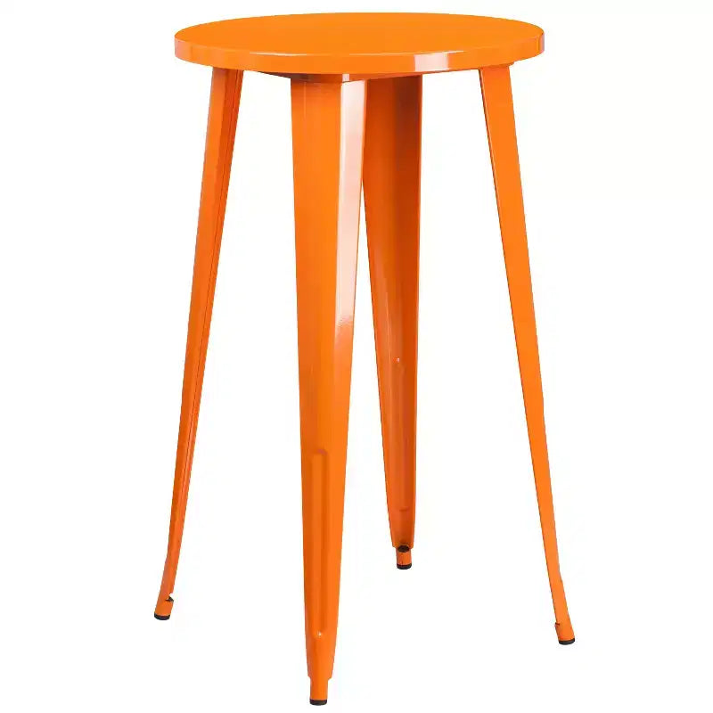 Merrick Lane Outdoor Dining Set with 24 Round Table and Slatted Back Bar Stools with Footrests
