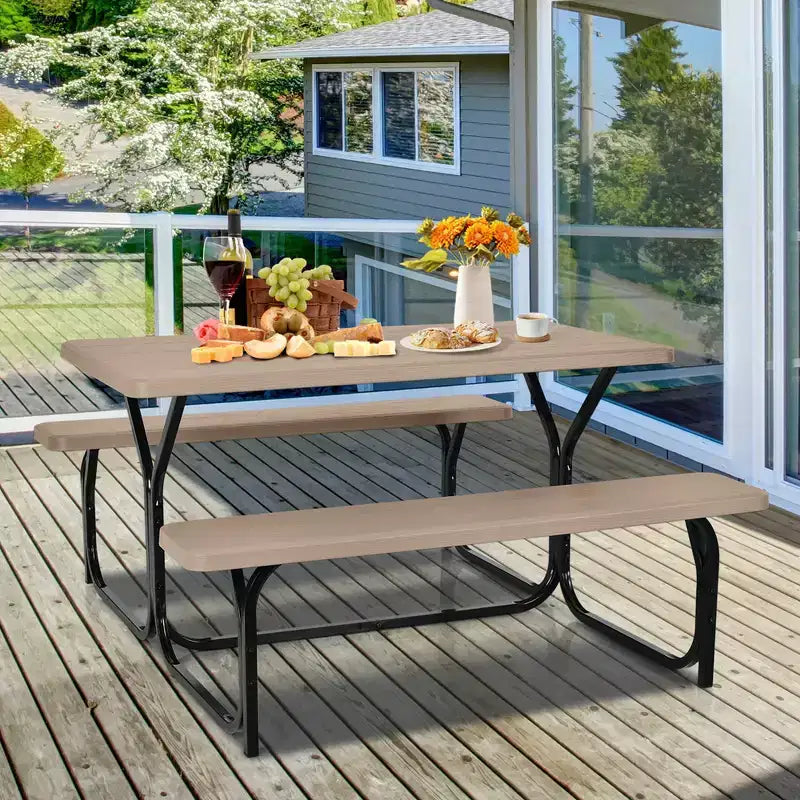 Costway Picnic Table Bench Set Outdoor Backyard Patio Garden Party Dining All Weather Black/White/Grey/Brown/Green