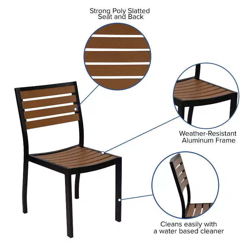 Merrick Lane 5 Piece Patio Table and Chairs Set Faux Teak Wood And Metal Indoor/Outdoor Table and Chairs with All-Weather Purpose