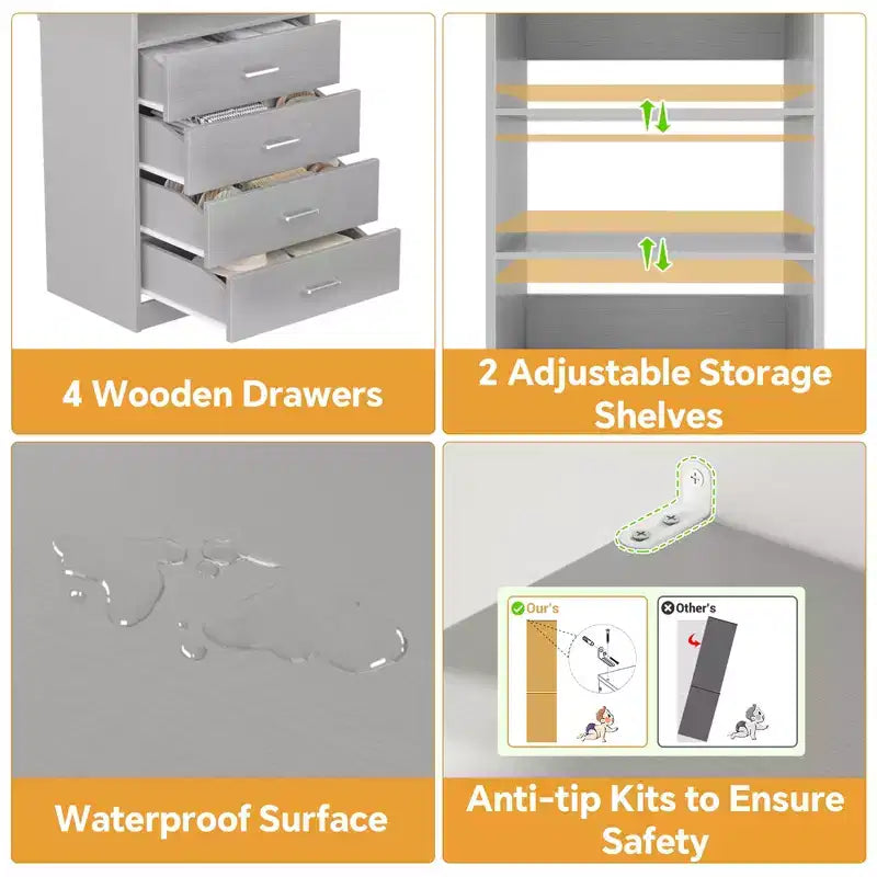 Closet Organizer System with Wood Drawers and Shelves