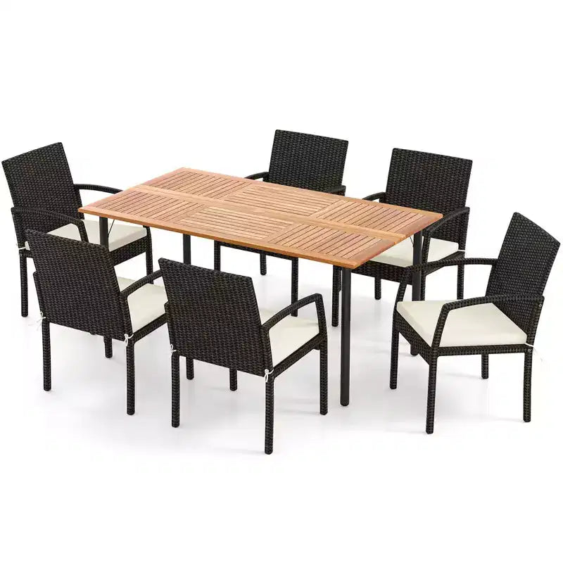 Ensemble de salle à manger 7 pièces en rotin Costway avec trou pour parasol