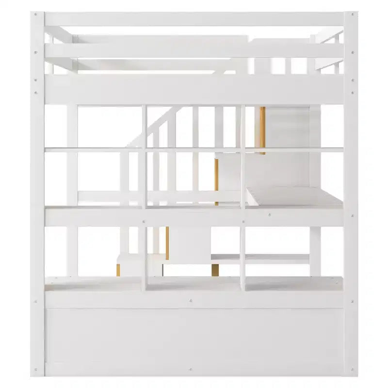 Full Size Loft Bed with Stairs and Desk, Wood Loft Beds Frame with Storage Drawers and Bookcase Shelves for Adults Teens Kids