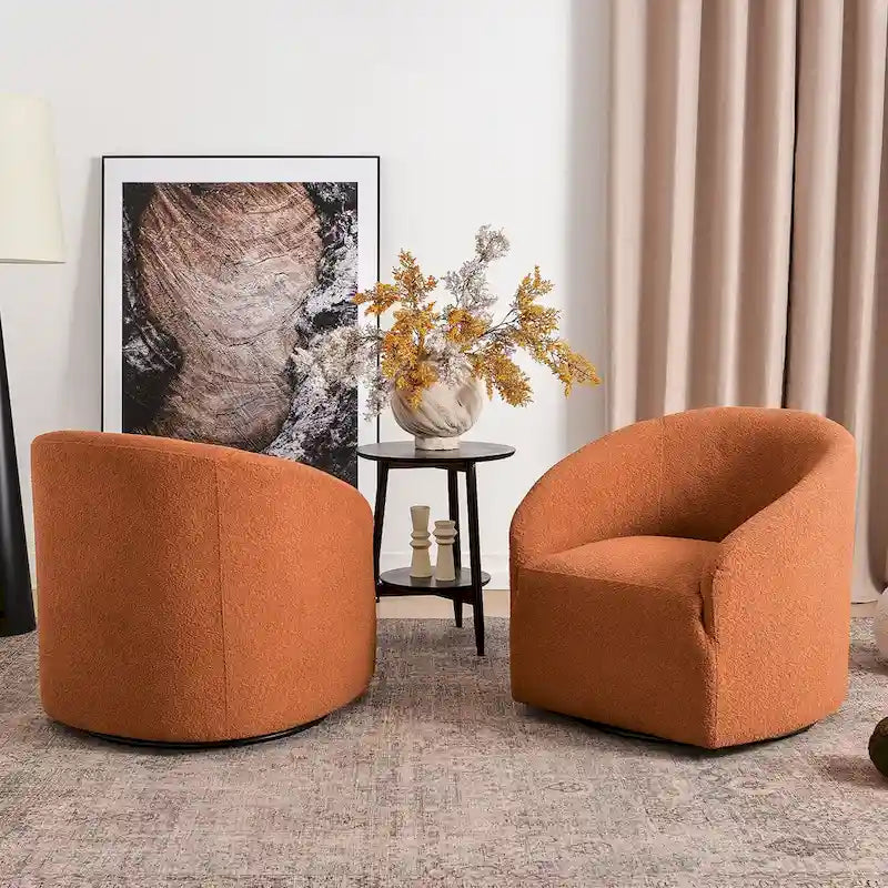 Fauteuil tonneau pivotant tapissé en tissu bouclé KINWELL 32 W (ensemble de 2)