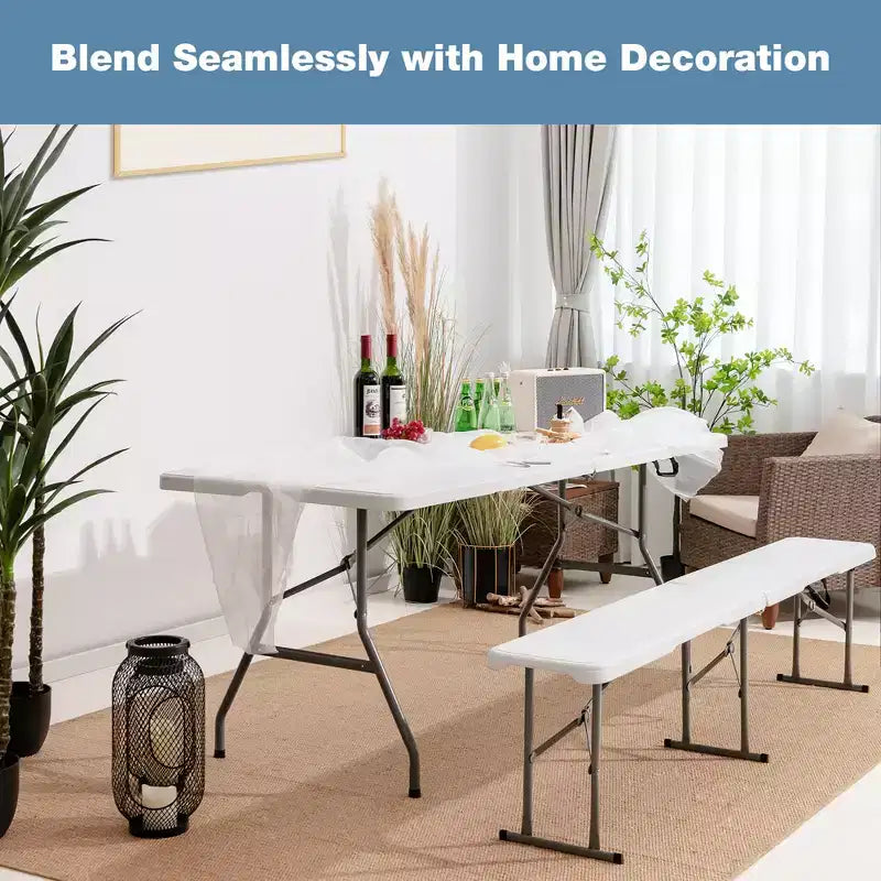 Costway Outdoor Camping Table Set Folding Picnic Long Table with 2 Bench Seats