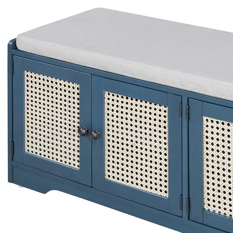 Whisen Rustic Wood Storage Bench, Entryway Shoe Bench with Removable Cushion, Adjustable Shelves