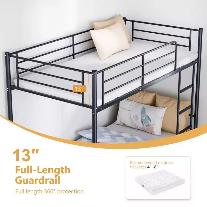 Karl Home Twin Over Twin Steel Bunk Bed Frame Ladder Bedroom Dorm Room for Kids Adult Children