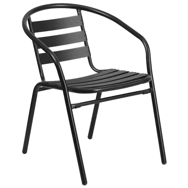 Ensemble table et chaises de terrasse Emma et Oliver 7 pièces avec table rectangulaire en métal 80x140 cm avec plateau en verre trempé et 6 chaises empilables noires en aluminium