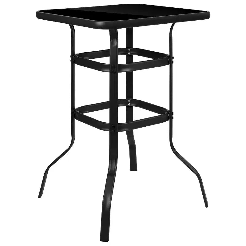 Emma and Oliver 3 Piece Outdoor Bar Height Set-Glass Patio Bar Table-All-Weather Barstools
