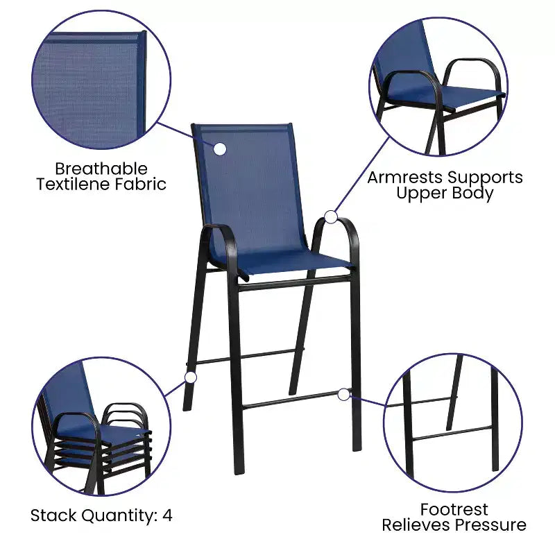 Emma and Oliver 3 Piece Outdoor Bar Height Set-Glass Patio Bar Table-All-Weather Barstools