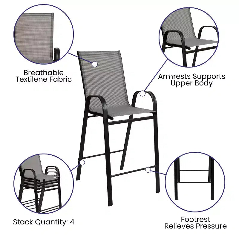 Emma and Oliver 3 Piece Outdoor Bar Height Set-Glass Patio Bar Table-All-Weather Barstools