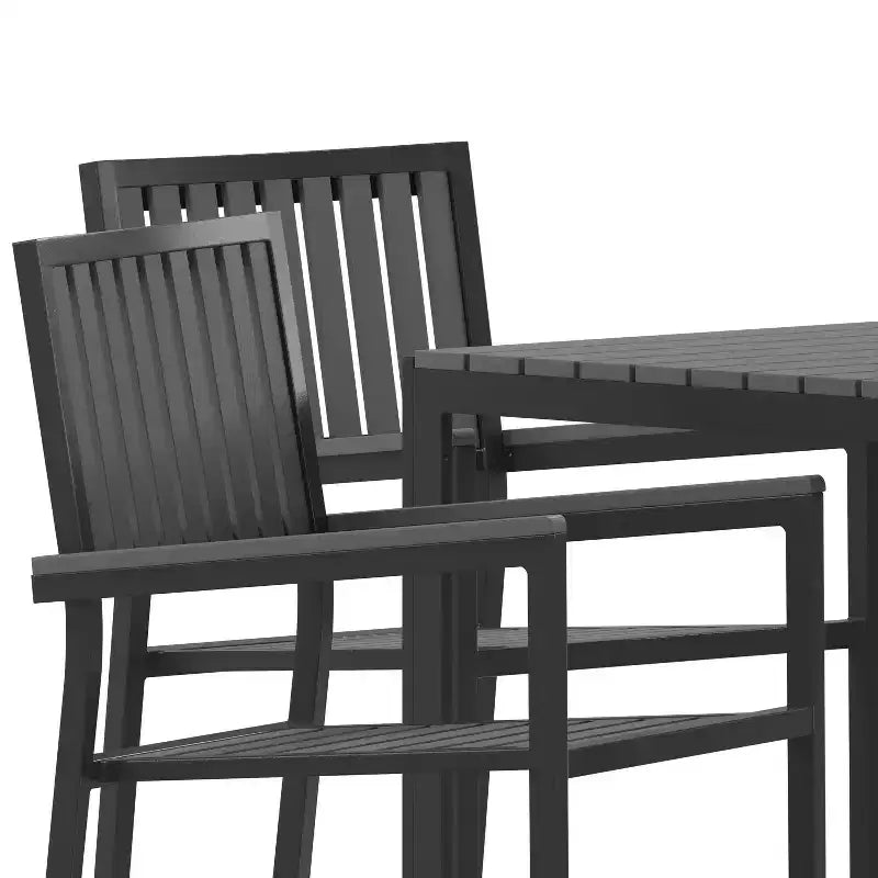 Flash Furniture Harris 5 Piece Commercial Indoor/Outdoor Table and Chairs with Black Poly Resin Slatted Backs and Seats