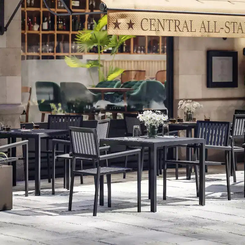 Flash Furniture Harris 5 Piece Commercial Indoor/Outdoor Table and Chairs with Black Poly Resin Slatted Backs and Seats