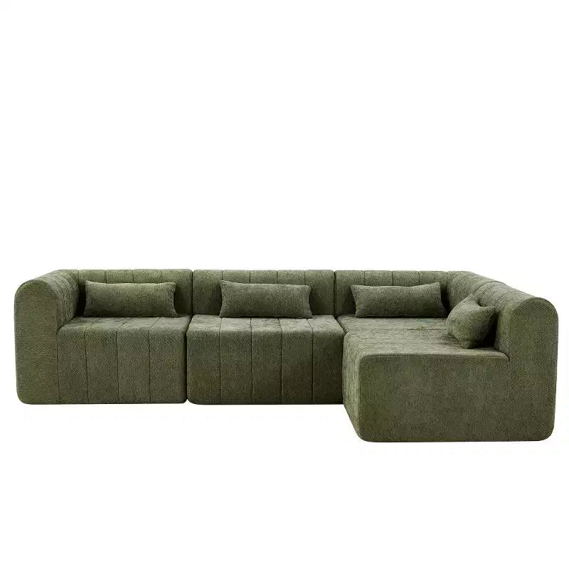 145.5 Modern Convertible Sectional Sofa, Upholstered 4-Seater Sectional Sofa with Compressed Sponge, Living Room L-Shaped Sofa-Panipeachy