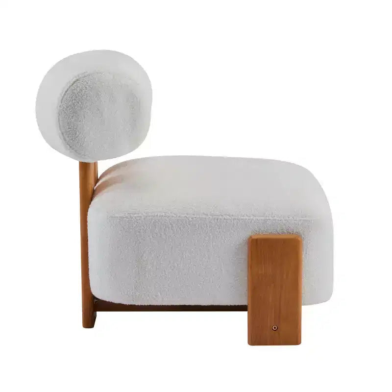 Modern Boucle Accent Chair with Rolled Backrest, Solid Wood Frame, Upholstered Accent Seating for Living Room, Bedroom, or Office
