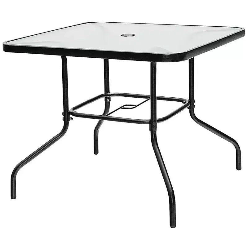 Costway 6PCS Patio Dining Set Stackable Chairs Cushioned Glass Table W/Umbrella