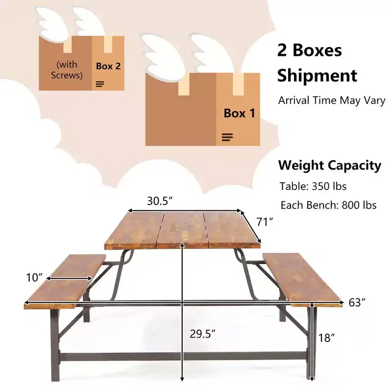 Costway Acacia Wood Patio Picnic Table Bench Set with 71'' Tabletop  2'' Umbrella Hole