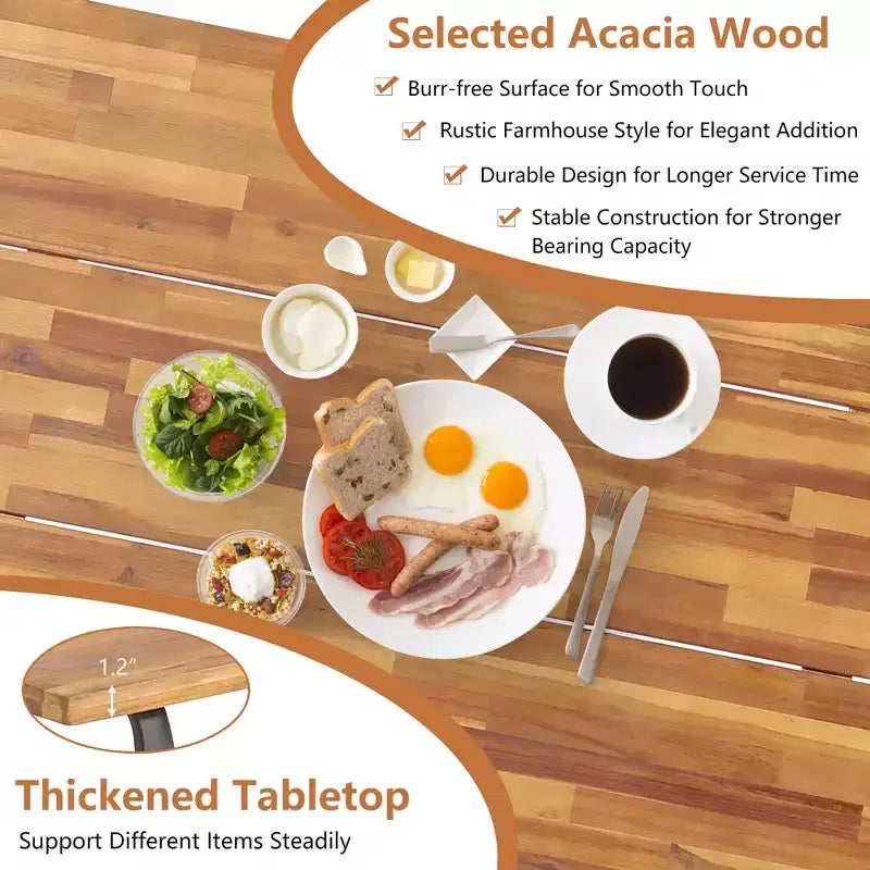 Costway Acacia Wood Patio Picnic Table Bench Set with 71'' Tabletop  2'' Umbrella Hole