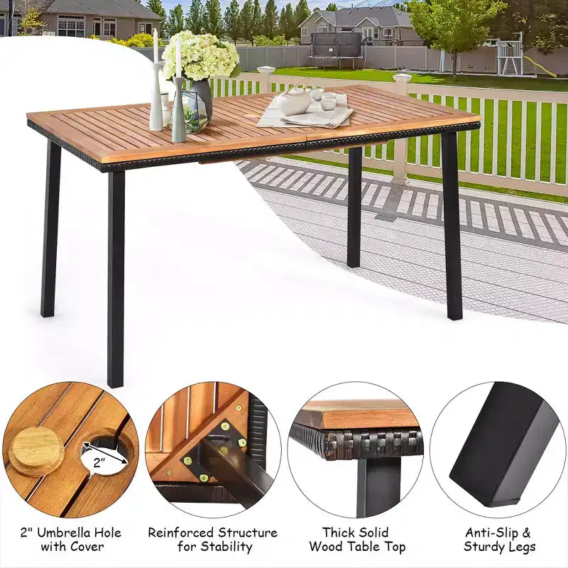 Costway Ensemble de salle à manger en rotin 7 pièces avec plateau de table en bois d'acacia et chaises empilables