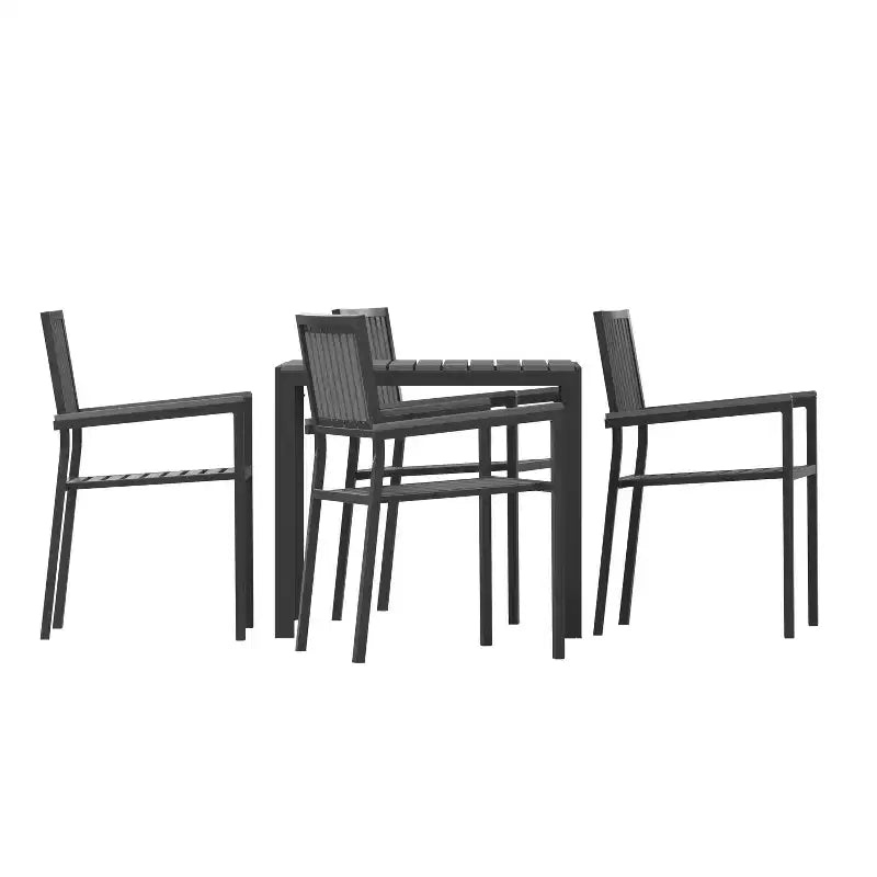 Merrick Lane 5 Piece Indoor/Outdoor Dining Set with Table and Four Chairs with Black Poly Resin Slats
