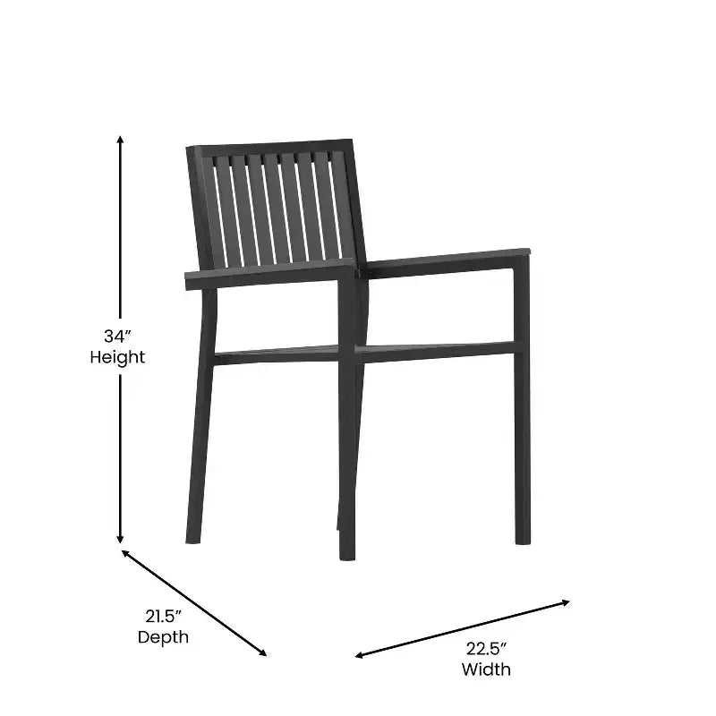 Merrick Lane 5 Piece Indoor/Outdoor Dining Set with Table and Four Chairs with Black Poly Resin Slats