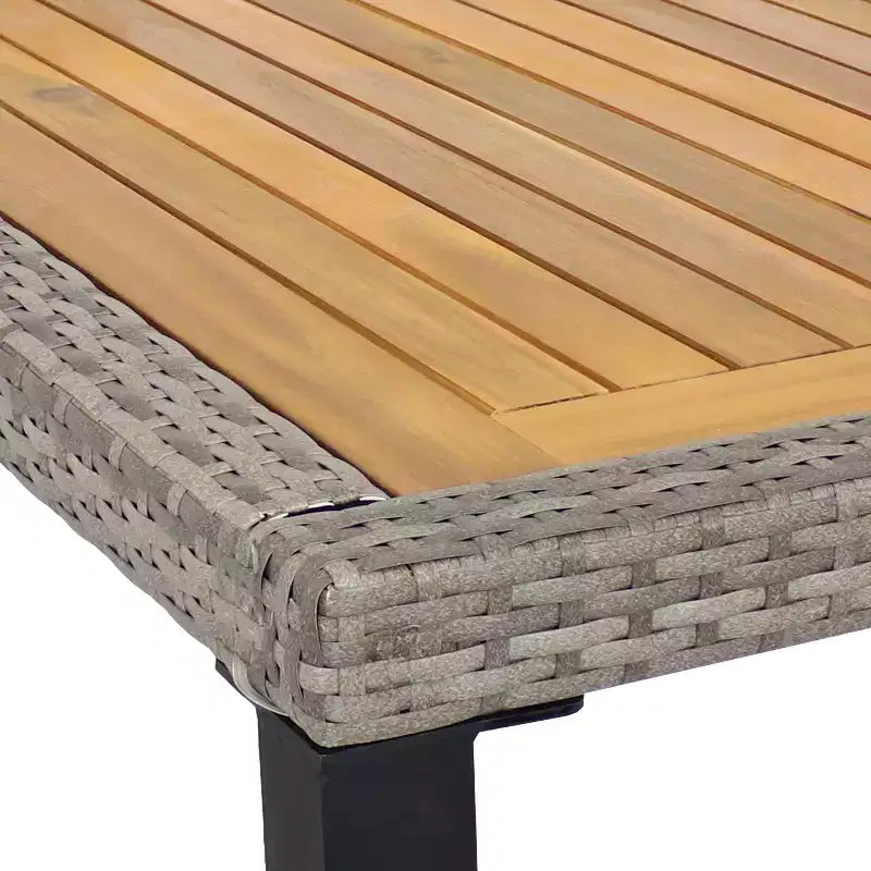 Sunnydaze Outdoor Rattan and Acacia Wood Carlow Patio Dining Set with Table, Chairs, and Seat Cushions - 7pc