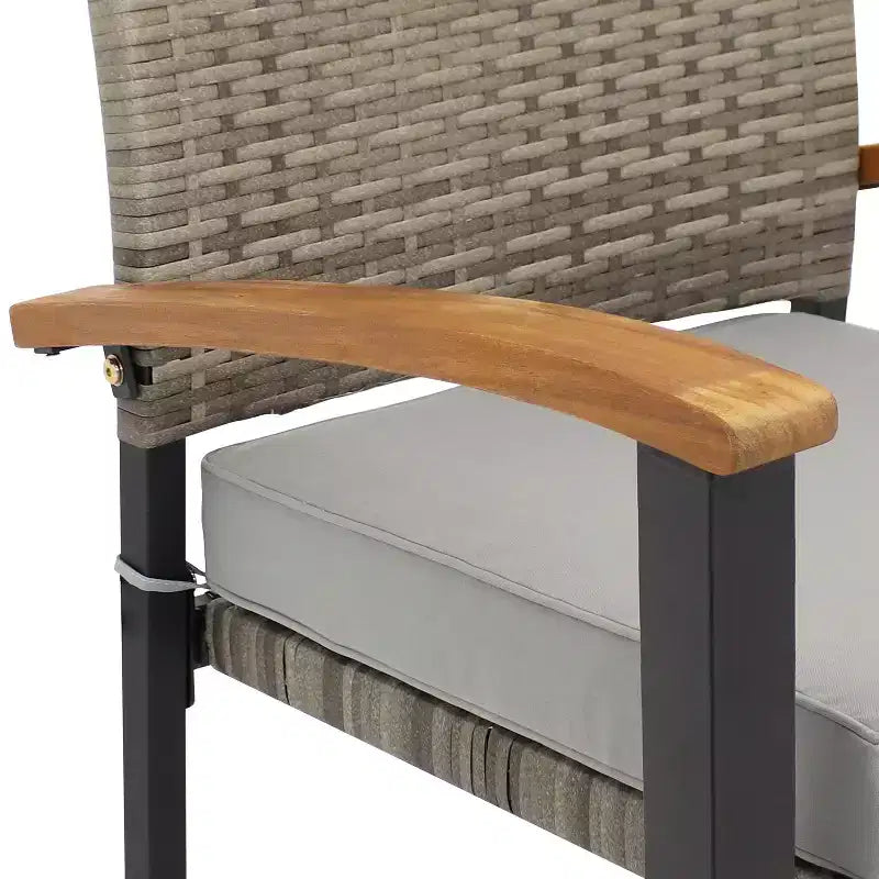 Sunnydaze Outdoor Rattan and Acacia Wood Carlow Patio Dining Set with Table, Chairs, and Seat Cushions - 7pc