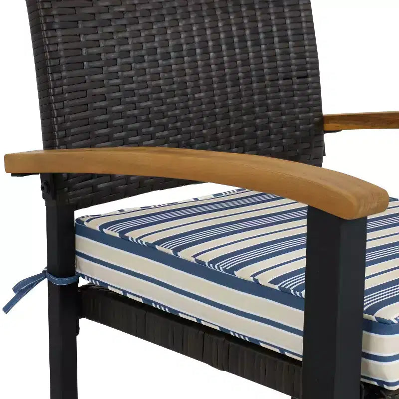 Sunnydaze Outdoor Rattan and Acacia Wood Carlow Patio Dining Set with Table, Chairs, and Seat Cushions - 7pc