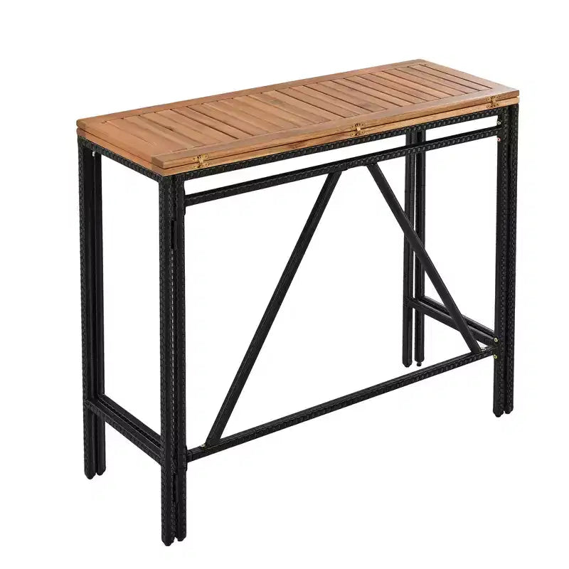 Ensemble de bar 5 pièces en osier pour terrasse extérieure avec plateau pliant en bois d'acacia, 4 tabourets et 1 table, marron - ModernLuxe