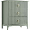 2Pcs Fluted Wood Nightstands, 27.5 Wide 3-Drawer Dresser Set, Modern Bedside Tables, Chest of Drawers for Bedroom, Living Room