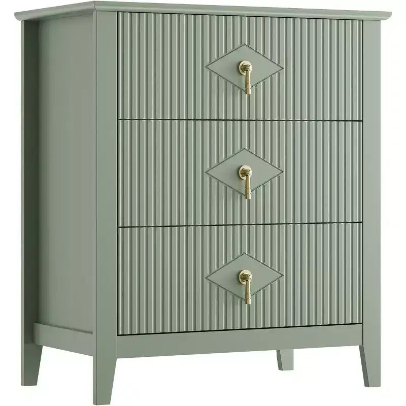 2Pcs Fluted Wood Nightstands, 27.5 Wide 3-Drawer Dresser Set, Modern Bedside Tables, Chest of Drawers for Bedroom, Living Room