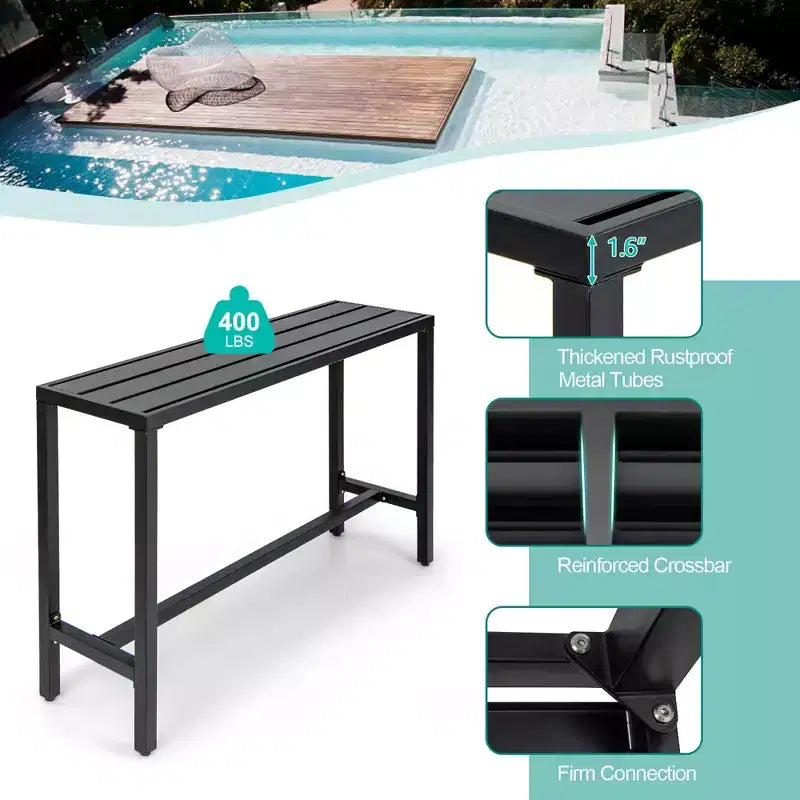 Costway 3PCS Outdoor Metal Bar Table & Chairs Set Patio Dining Table Set with Cushion