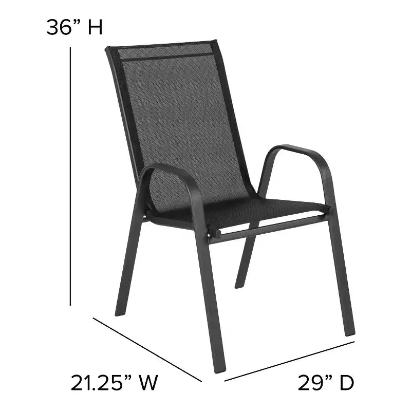 Emma and Oliver Seven Piece Patio Table Set with Metal Table with Tempered Glass Top and 6 Flex Comfort Stacking Chairs