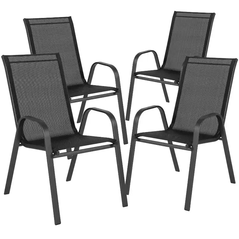Emma and Oliver Seven Piece Patio Table Set with Metal Table with Tempered Glass Top and 6 Flex Comfort Stacking Chairs