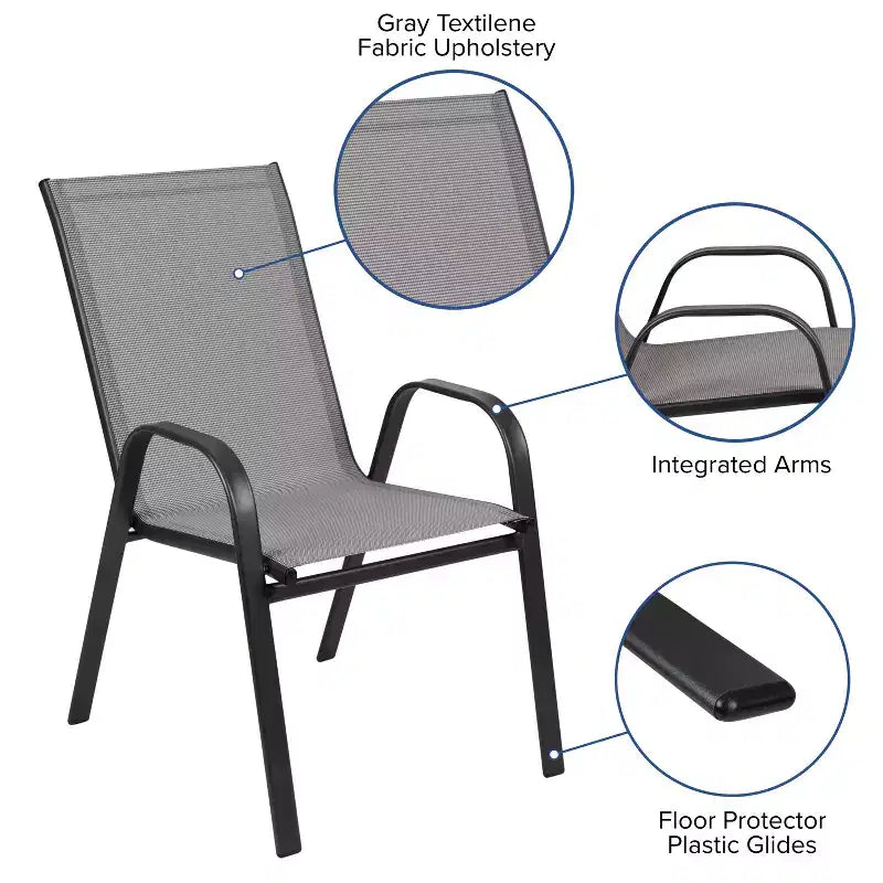 Emma and Oliver Seven Piece Patio Table Set with Metal Table with Tempered Glass Top and 6 Flex Comfort Stacking Chairs
