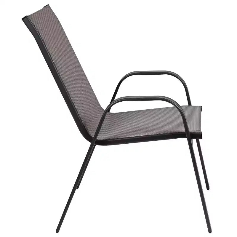 Emma and Oliver Seven Piece Patio Table Set with Metal Table with Tempered Glass Top and 6 Flex Comfort Stacking Chairs