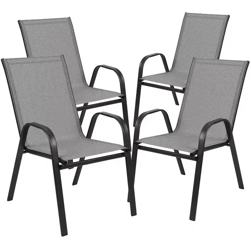 Emma and Oliver Seven Piece Patio Table Set with Metal Table with Tempered Glass Top and 6 Flex Comfort Stacking Chairs