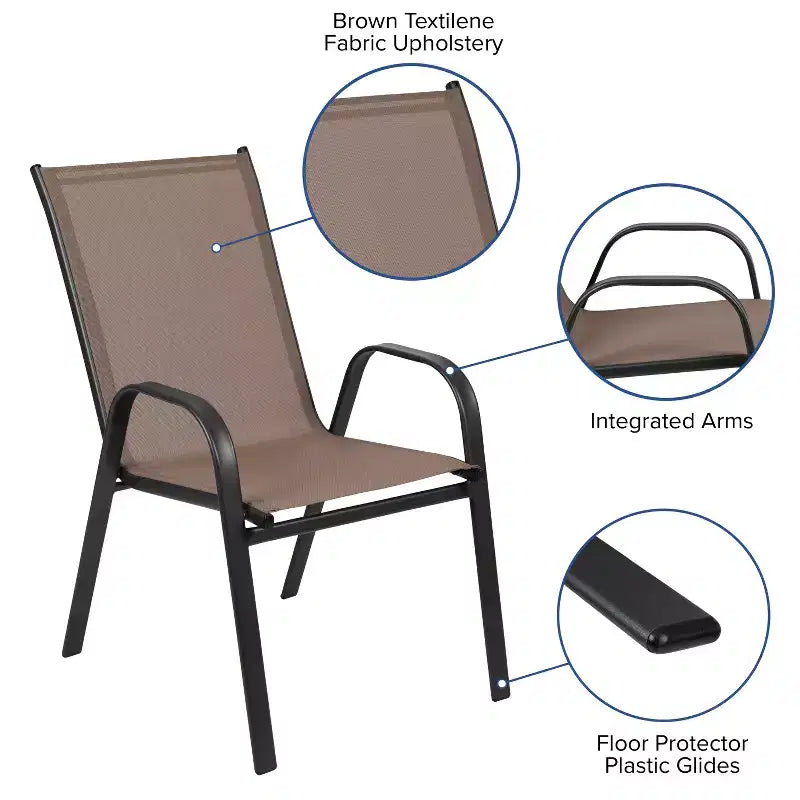 Emma and Oliver Seven Piece Patio Table Set with Metal Table with Tempered Glass Top and 6 Flex Comfort Stacking Chairs