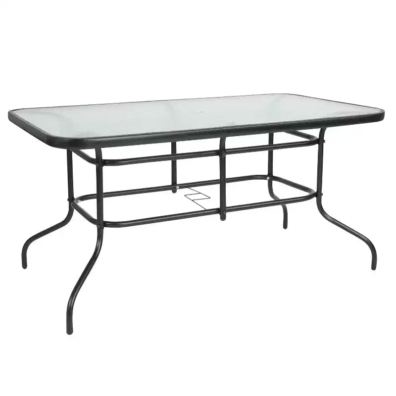 Emma and Oliver Seven Piece Patio Table Set with Metal Table with Tempered Glass Top and 6 Flex Comfort Stacking Chairs