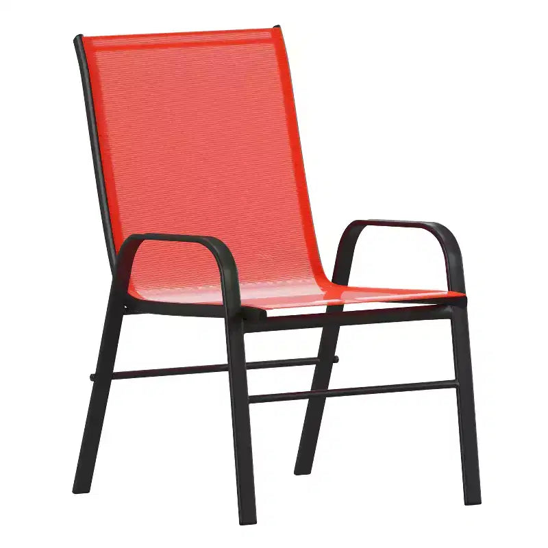 Emma and Oliver Seven Piece Patio Table Set with Metal Table with Tempered Glass Top and 6 Flex Comfort Stacking Chairs